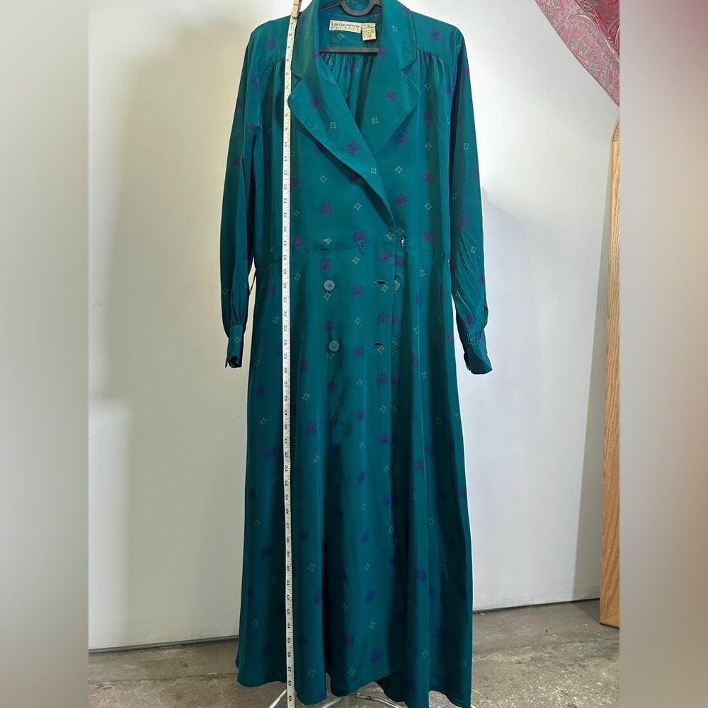 Vintage 80s/90s Liz Claiborne 100% Silk Dark Green Print Midi/Maxi Dress Size 8 - Picture 16 of 16
